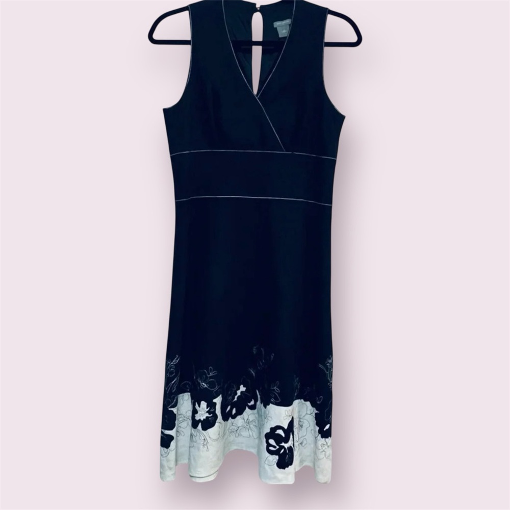 Ann Taylor Embroidered Linen Blend Black White Sleeveless Dress Size 4